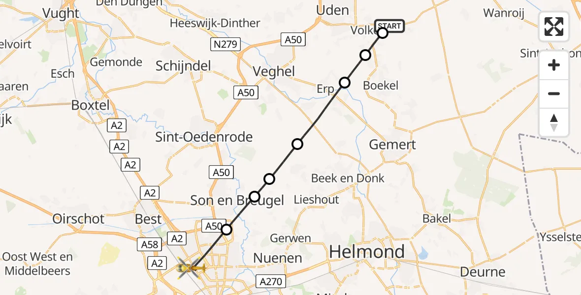 Vluchtroute Traumahelikopter van Vliegbasis Volkel naar Eindhoven