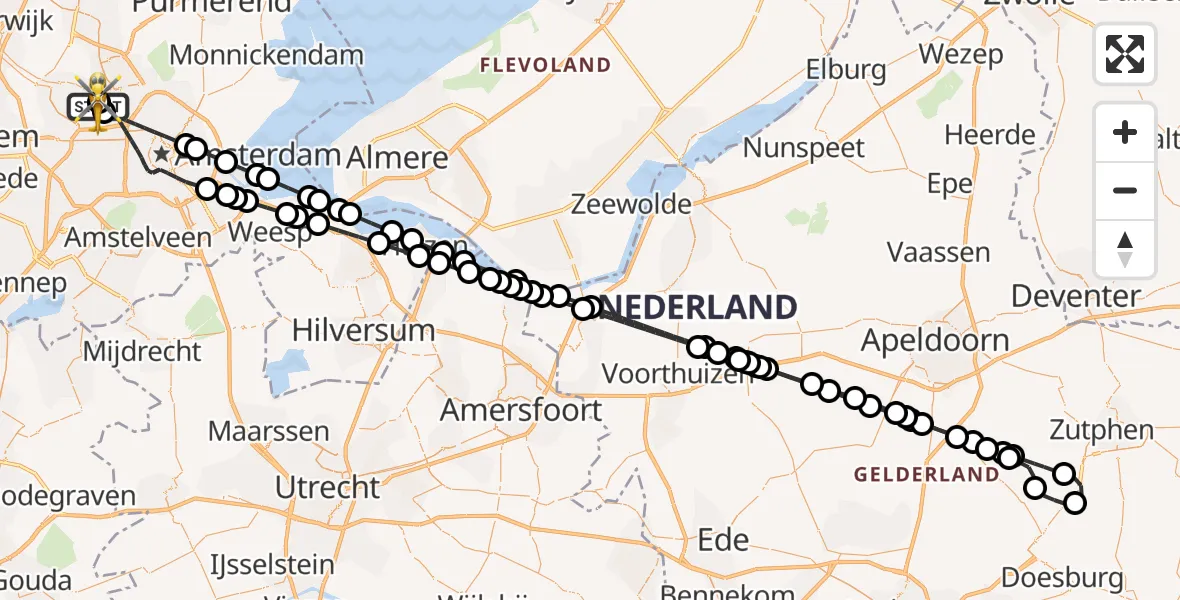 Vluchtroute Traumahelikopter van Amsterdam Heliport naar Amsterdam Heliport