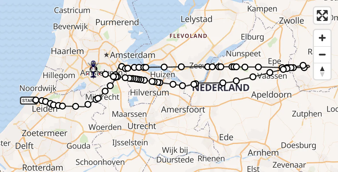 Vluchtroute Politiehelikopter van Katwijk naar Amsterdam Vliegveld Schiphol