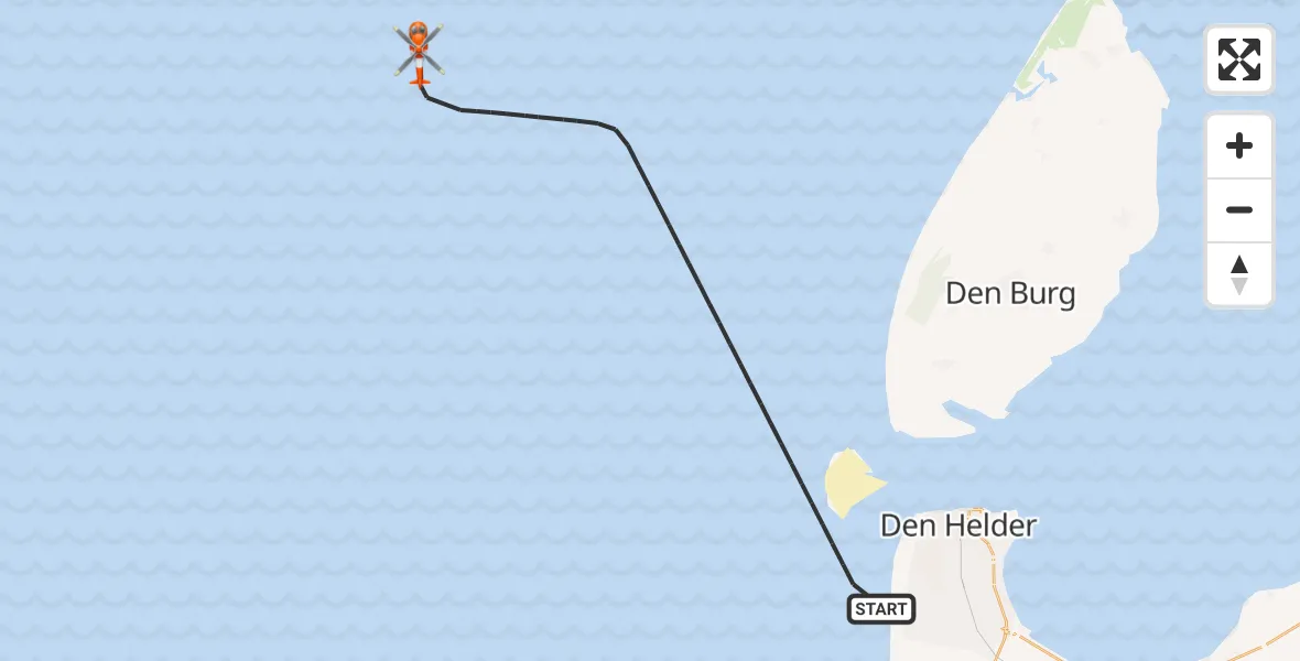 Vluchtroute Kustwachthelikopter van Noordzee naar Noordzee