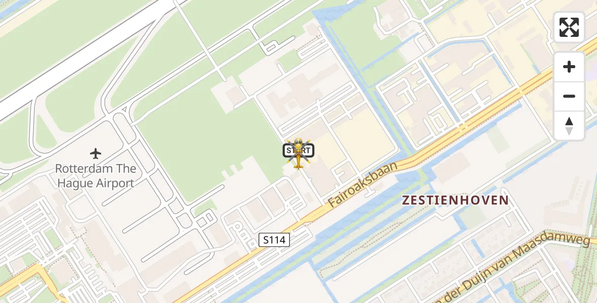 Vluchtroute Traumahelikopter van Rotterdam The Hague Airport naar Rotterdam