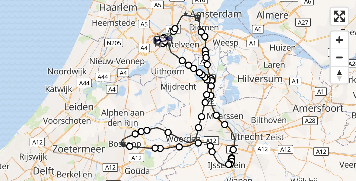 Vluchtroute Politiehelikopter van Amsterdam Vliegveld Schiphol naar Amsterdam Vliegveld Schiphol