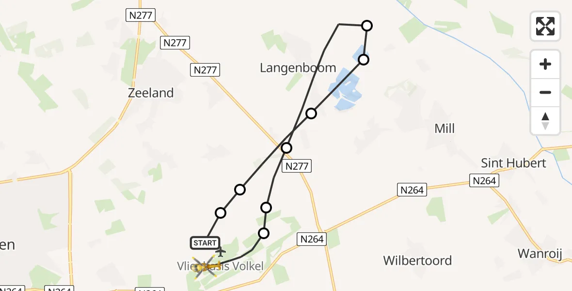 Vluchtroute Traumahelikopter van Vliegbasis Volkel naar Vliegbasis Volkel
