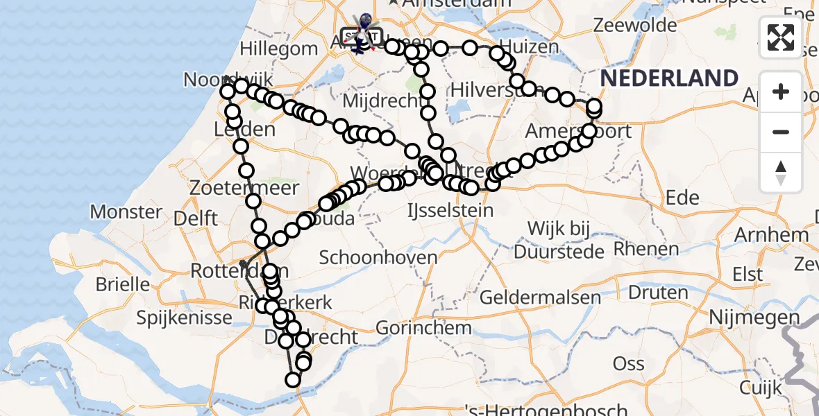 Vluchtroute Politiehelikopter van Amsterdam Vliegveld Schiphol naar Amsterdam Vliegveld Schiphol
