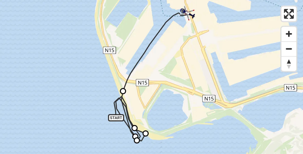 Vluchtroute Politiehelikopter van Noordzee naar Maasvlakte Rotterdam