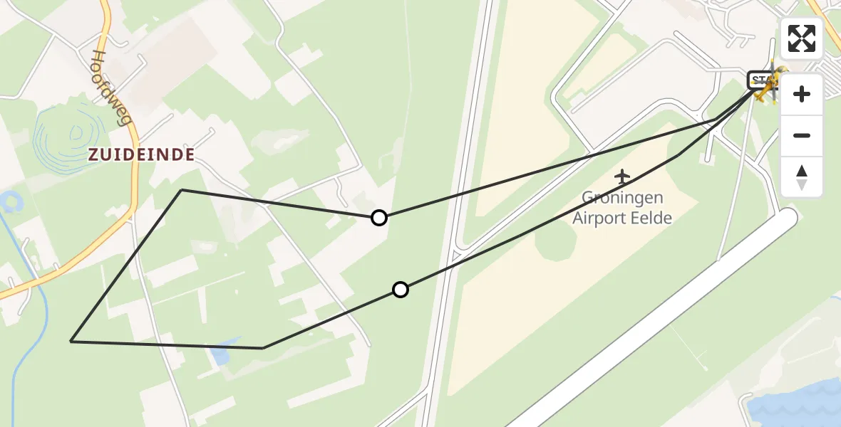 Vluchtroute Traumahelikopter van Groningen Airport Eelde naar Groningen Airport Eelde