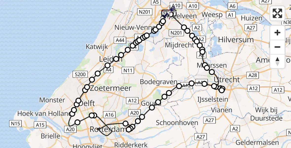 Vluchtroute Politiehelikopter van Amsterdam Vliegveld Schiphol naar Amsterdam Vliegveld Schiphol