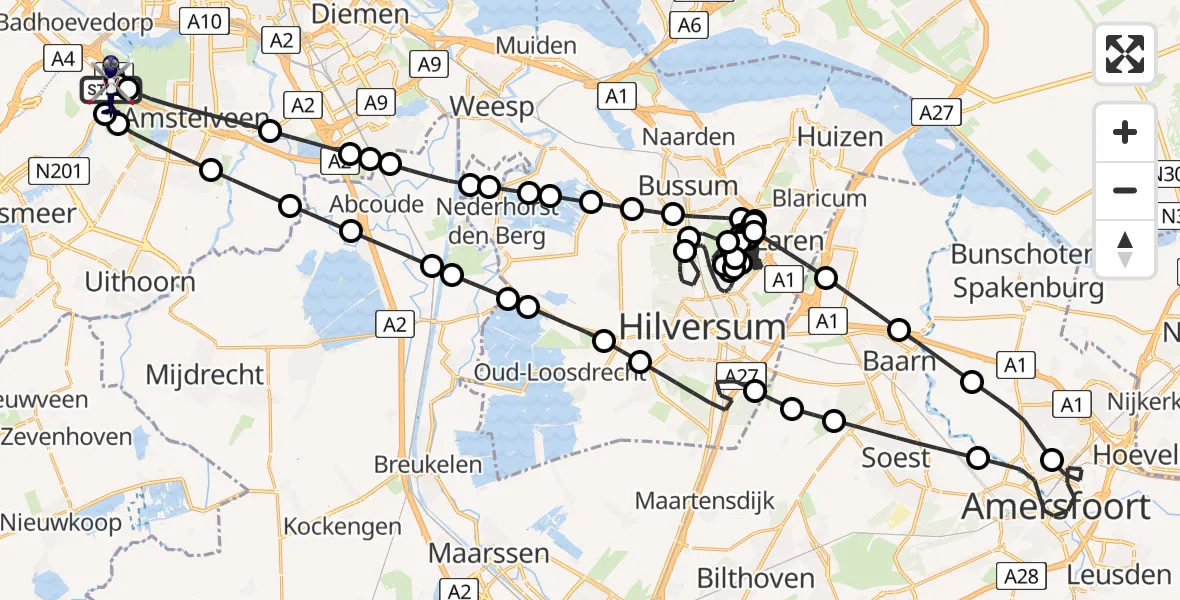 Vluchtroute Politiehelikopter Amsterdam Vliegveld Schiphol - Amsterdam Vliegveld Schiphol, 04 mei 2026, 21:31