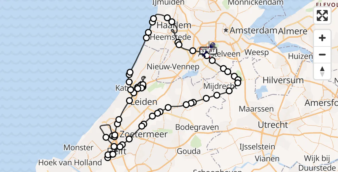 Vluchtroute Politiehelikopter van Amsterdam Vliegveld Schiphol naar Amsterdam Vliegveld Schiphol