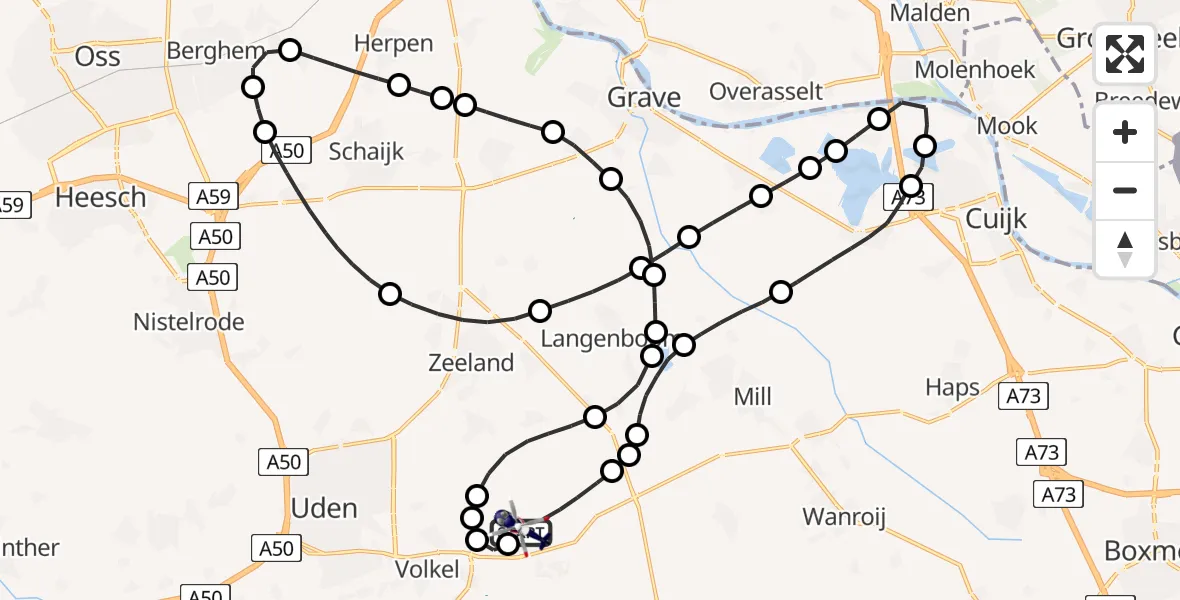 Vluchtroute Politiehelikopter van Vliegbasis Volkel naar Vliegbasis Volkel