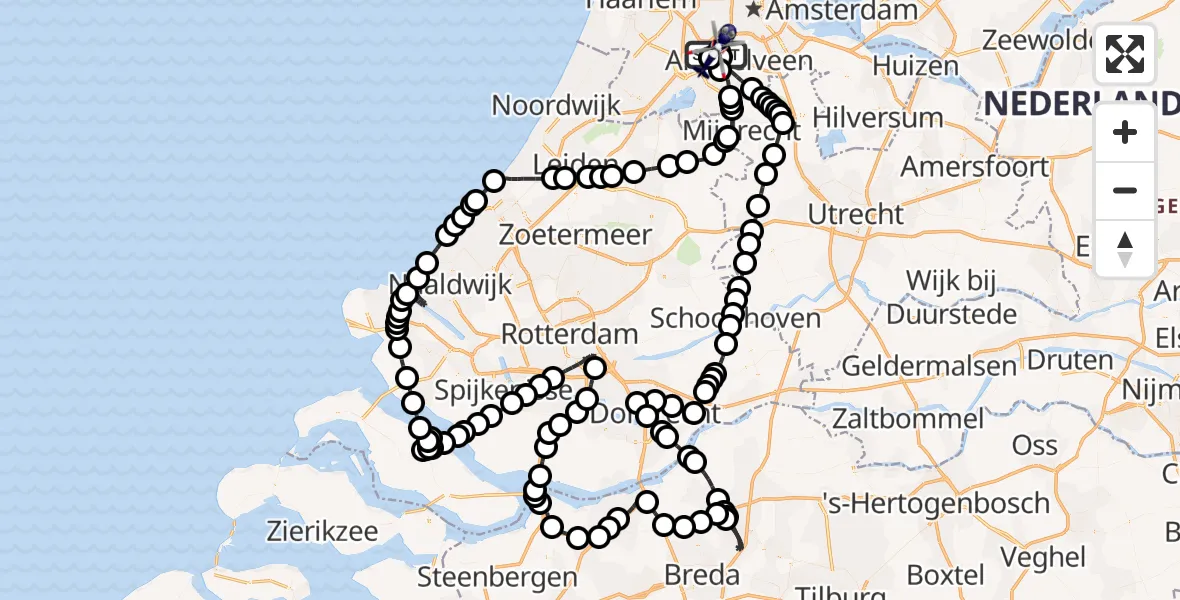 Vluchtroute Politiehelikopter van Amsterdam Vliegveld Schiphol naar Amsterdam Vliegveld Schiphol