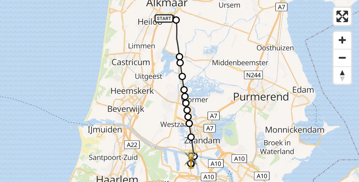 Routekaart van de vlucht: Lifeliner 1 naar Amsterdam Heliport