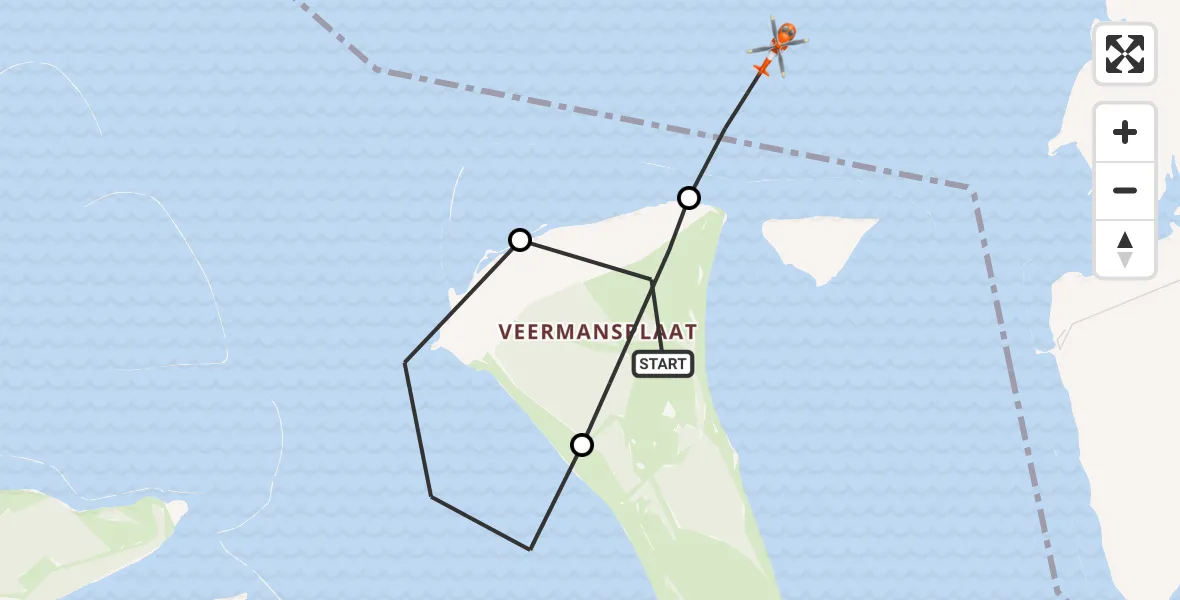 Vluchtroute Kustwachthelikopter van Veermansplaat naar Grevelingenmeer