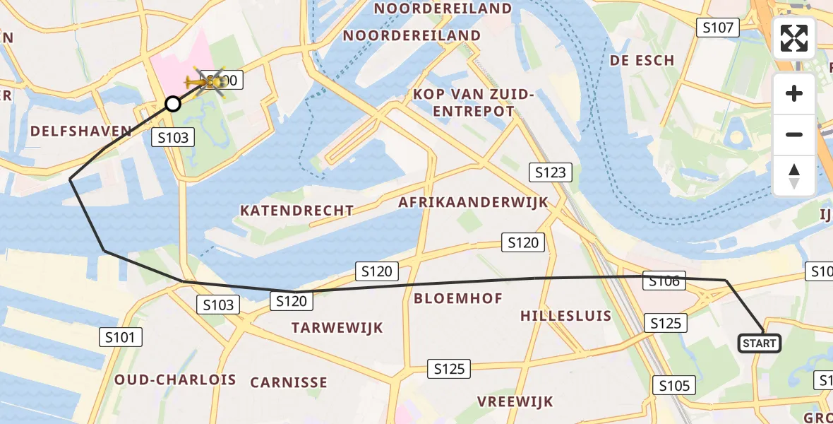 Vluchtroute Traumahelikopter van Rotterdam naar Erasmus MC
