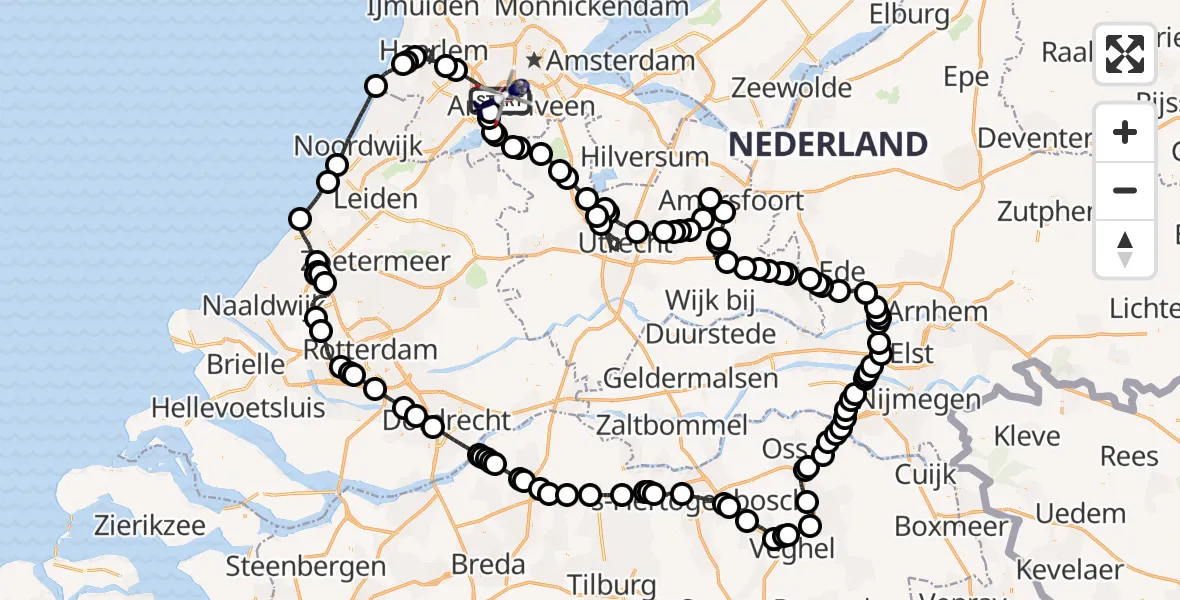 Vluchtroute Politiehelikopter van Amsterdam Vliegveld Schiphol naar Amsterdam Vliegveld Schiphol