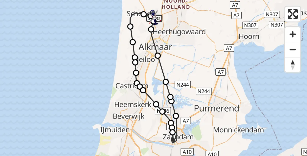 Vluchtroute Politiehelikopter van Oudkarspel naar Oudkarspel