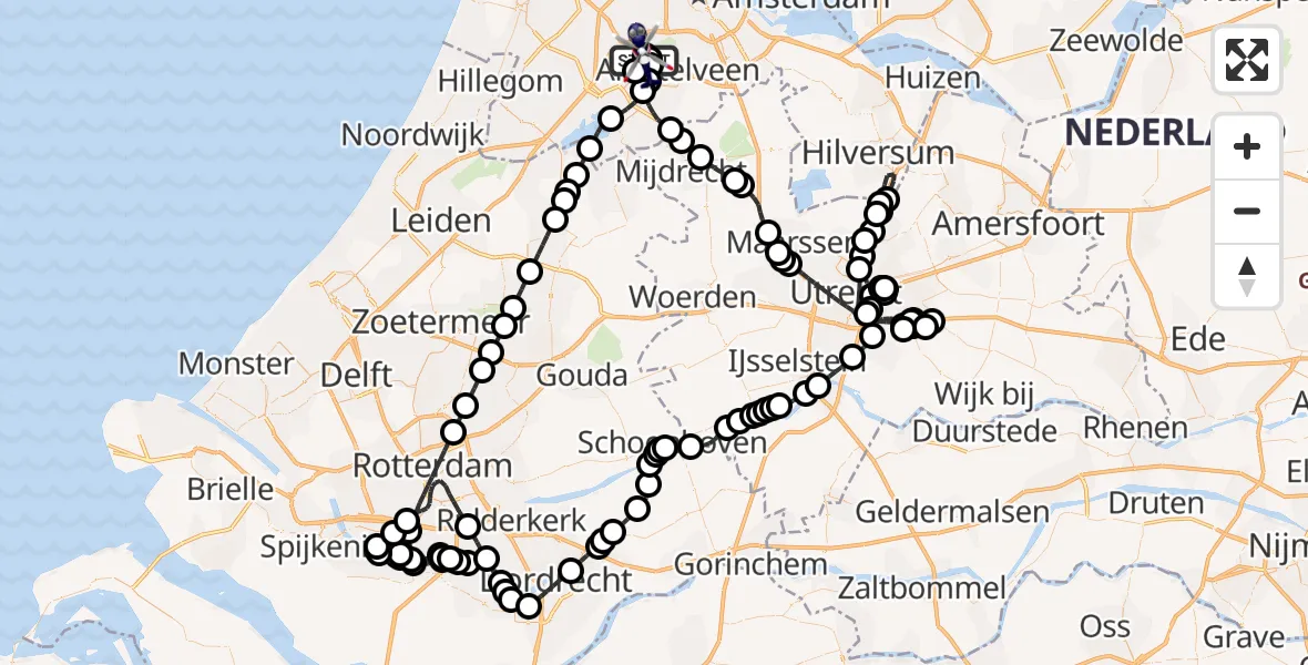 Vluchtroute Politiehelikopter van Amsterdam Vliegveld Schiphol naar Amsterdam Vliegveld Schiphol