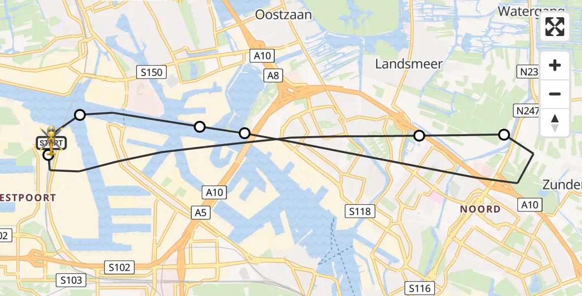 Vluchtroute Traumahelikopter van Amsterdam Heliport naar Amsterdam Heliport
