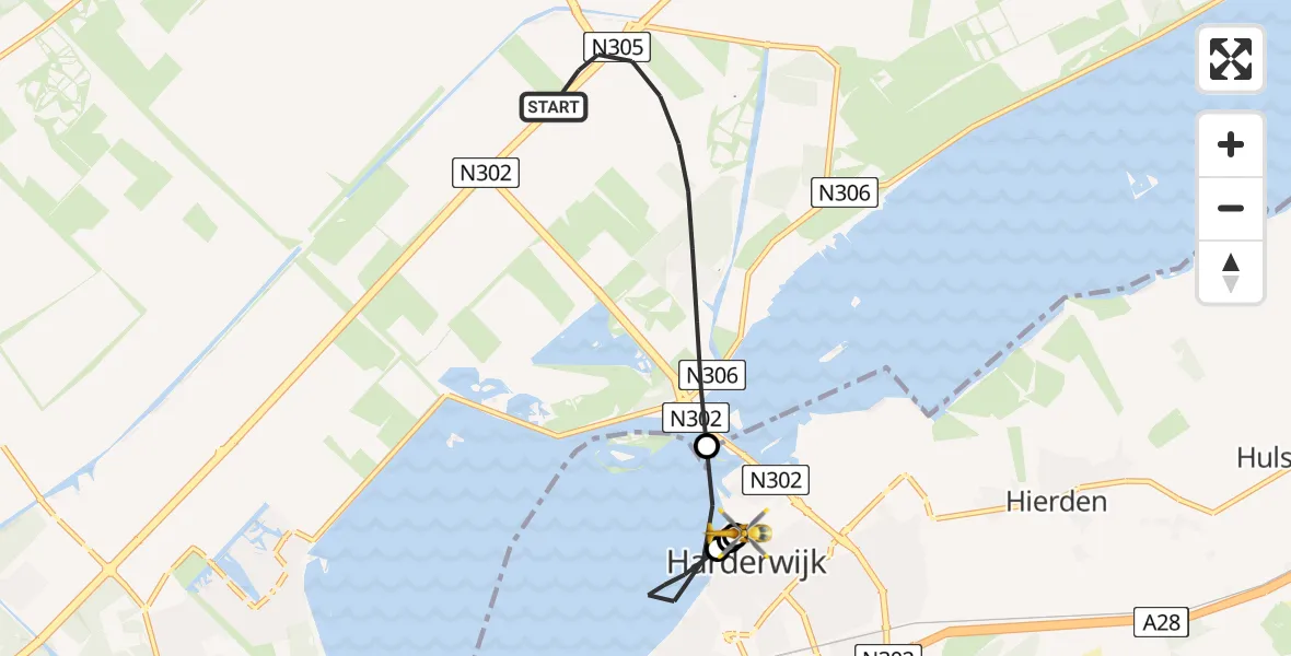 Vluchtroute Traumahelikopter van Zeewolde naar Harderwijk