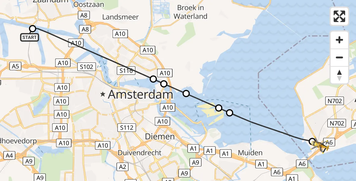 Vluchtroute Traumahelikopter van Amsterdam Heliport naar Almere