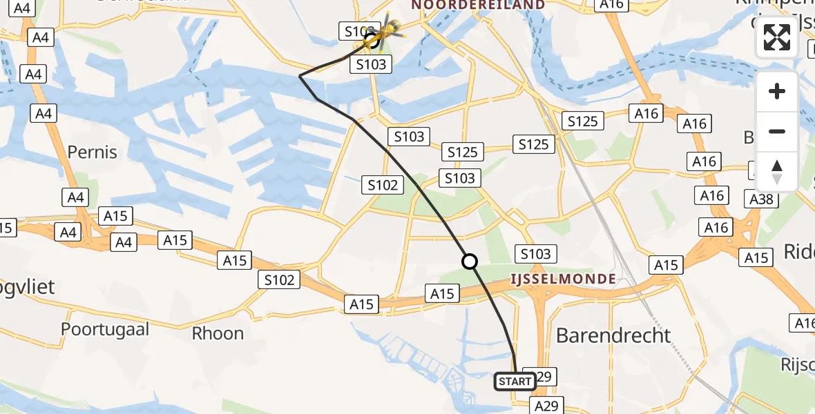 Vluchtroute Traumahelikopter van Barendrecht naar Erasmus MC