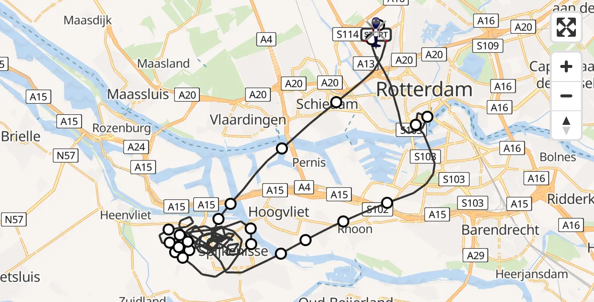 Vluchtroute Politiehelikopter van Rotterdam The Hague Airport naar Rotterdam The Hague Airport