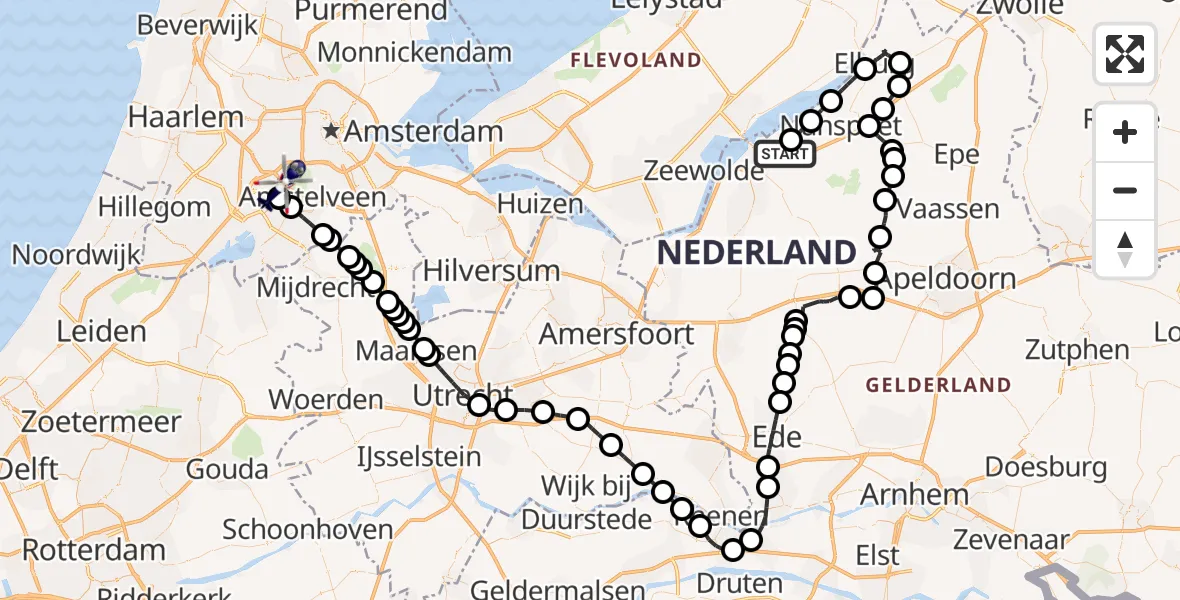 Vluchtroute Politiehelikopter van Hierden naar Amsterdam Vliegveld Schiphol