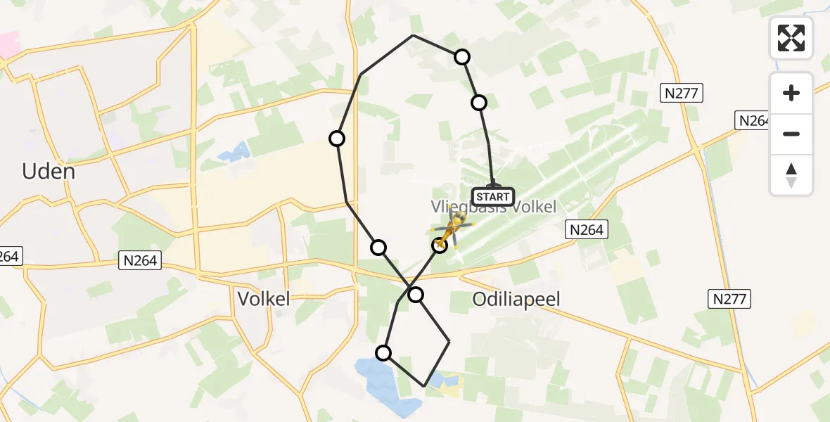 Vluchtroute Traumahelikopter van Vliegbasis Volkel naar Vliegbasis Volkel