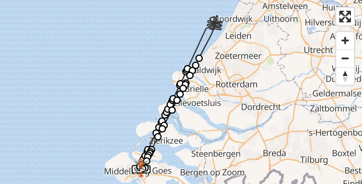 Vluchtroute Kustwachthelikopter Vliegveld Midden-Zeeland - Vliegveld Midden-Zeeland, 06 mei 2026, 16:44