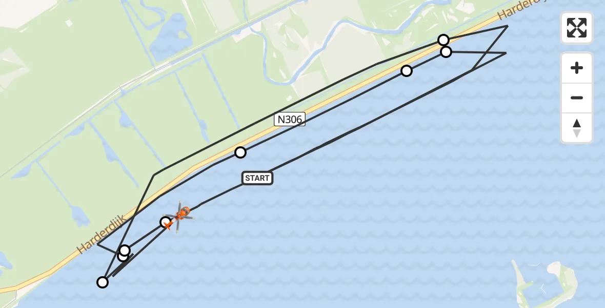 Vluchtroute Kustwachthelikopter van Veluwemeer naar Veluwemeer