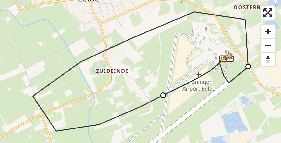 Vluchtroute Traumahelikopter van Groningen Airport Eelde naar Groningen Airport Eelde