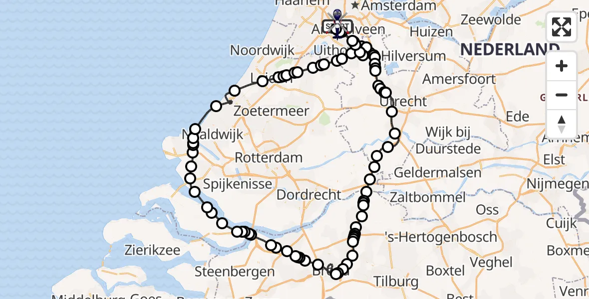 Vluchtroute Politiehelikopter van Amsterdam Vliegveld Schiphol naar Amsterdam Vliegveld Schiphol