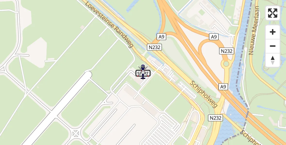 Vluchtroute Politiehelikopter van Amsterdam Vliegveld Schiphol naar Amsterdam Vliegveld Schiphol