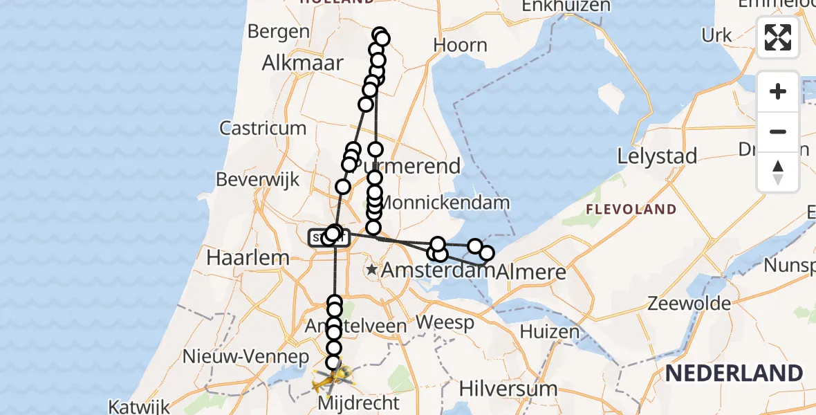Vluchtroute Traumahelikopter van Amsterdam Heliport naar Uithoorn