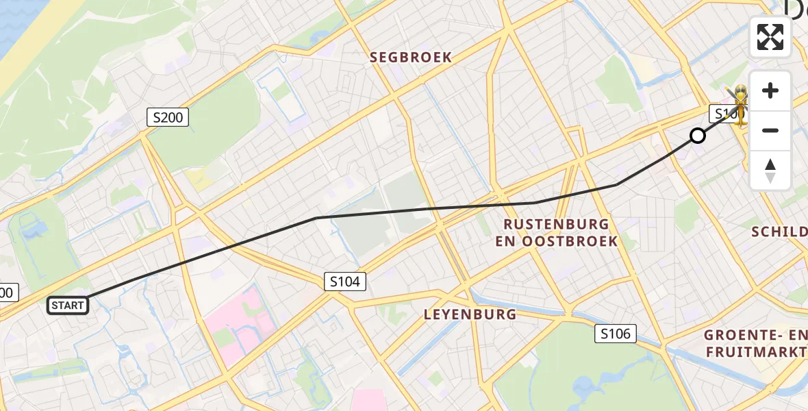 Vluchtroute Traumahelikopter van 's-Gravenhage naar HMC Westeinde Heliport
