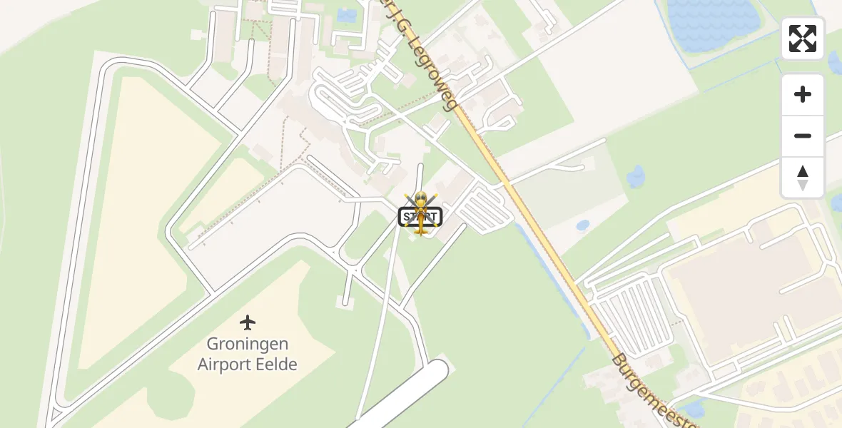 Vluchtroute Traumahelikopter van Groningen Airport Eelde naar Groningen Airport Eelde
