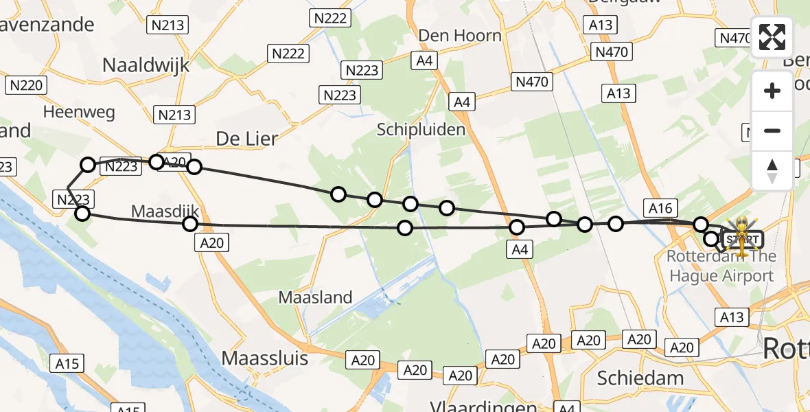 Vluchtroute Traumahelikopter van Rotterdam The Hague Airport naar Rotterdam The Hague Airport