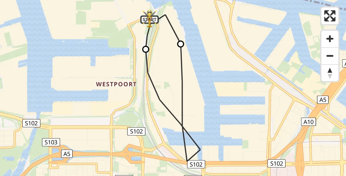 Vluchtroute Traumahelikopter van Amsterdam Heliport naar Amsterdam Heliport