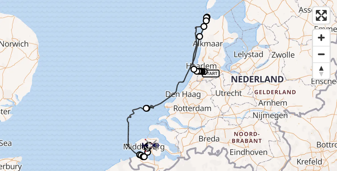 Vluchtroute Politiehelikopter Amsterdam Vliegveld Schiphol - Arnemuiden, 08 mei 2026, 06:40