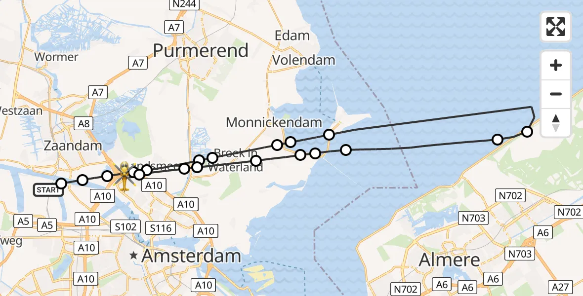 Vluchtroute Traumahelikopter van Amsterdam Heliport naar Amsterdam