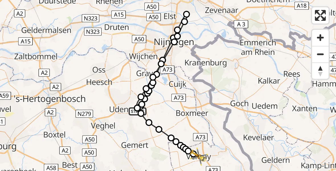 Vluchtroute Traumahelikopter van Vliegbasis Volkel naar Venray