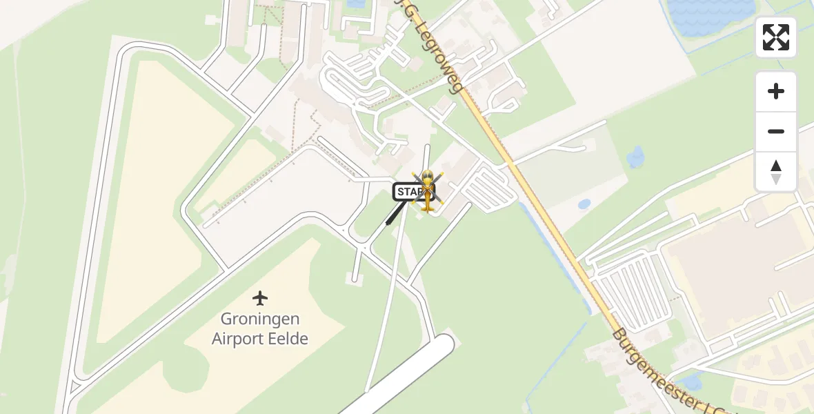 Vluchtroute Traumahelikopter van Groningen Airport Eelde naar Groningen Airport Eelde