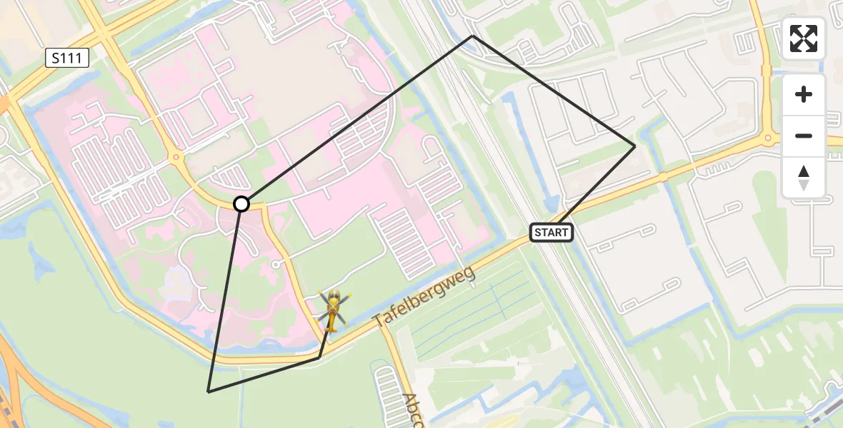 Vluchtroute Traumahelikopter van Amsterdam naar Amsterdam UMC Helipad