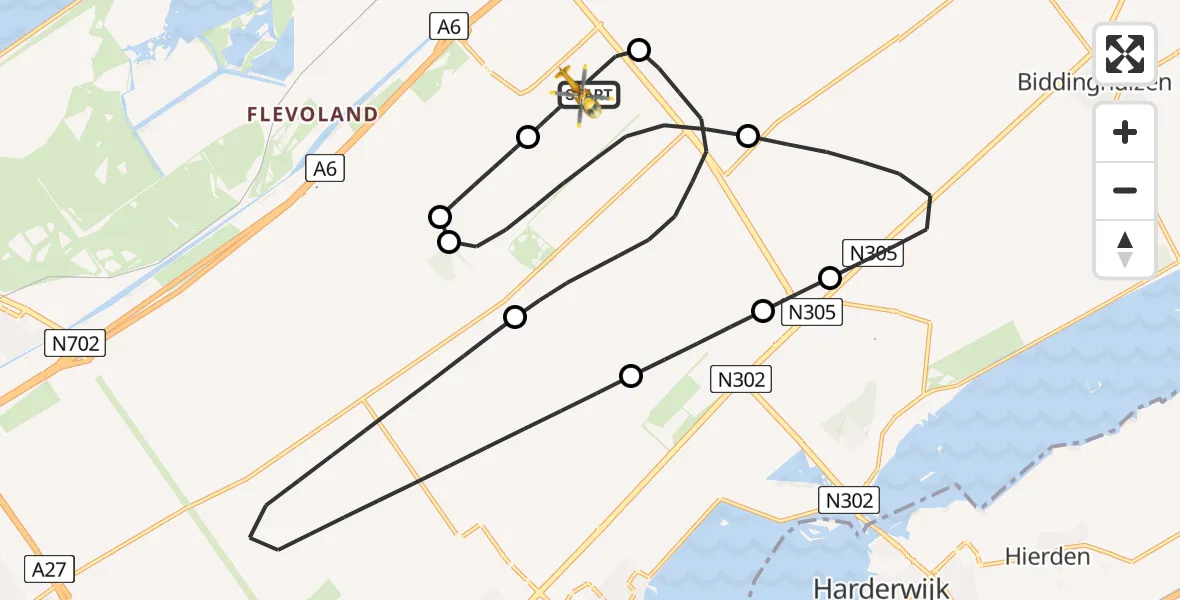 Vluchtroute Traumahelikopter van Lelystad Airport naar Lelystad Airport