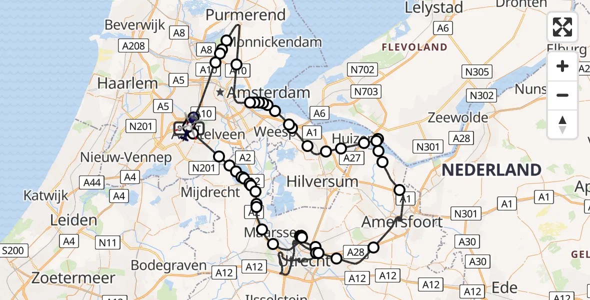 Vluchtroute Politiehelikopter van Amsterdam Vliegveld Schiphol naar Amsterdam Vliegveld Schiphol