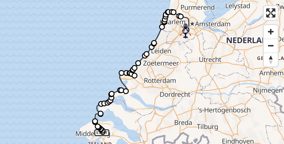 Vluchtroute Politiehelikopter Vliegveld Midden-Zeeland - Amsterdam Vliegveld Schiphol, 08 mei 2026, 10:44