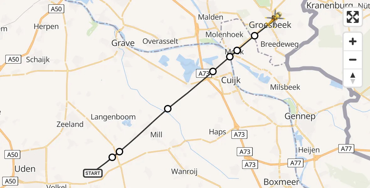 Vluchtroute Traumahelikopter Vliegbasis Volkel - Groesbeek, 08 mei 2026, 13:00