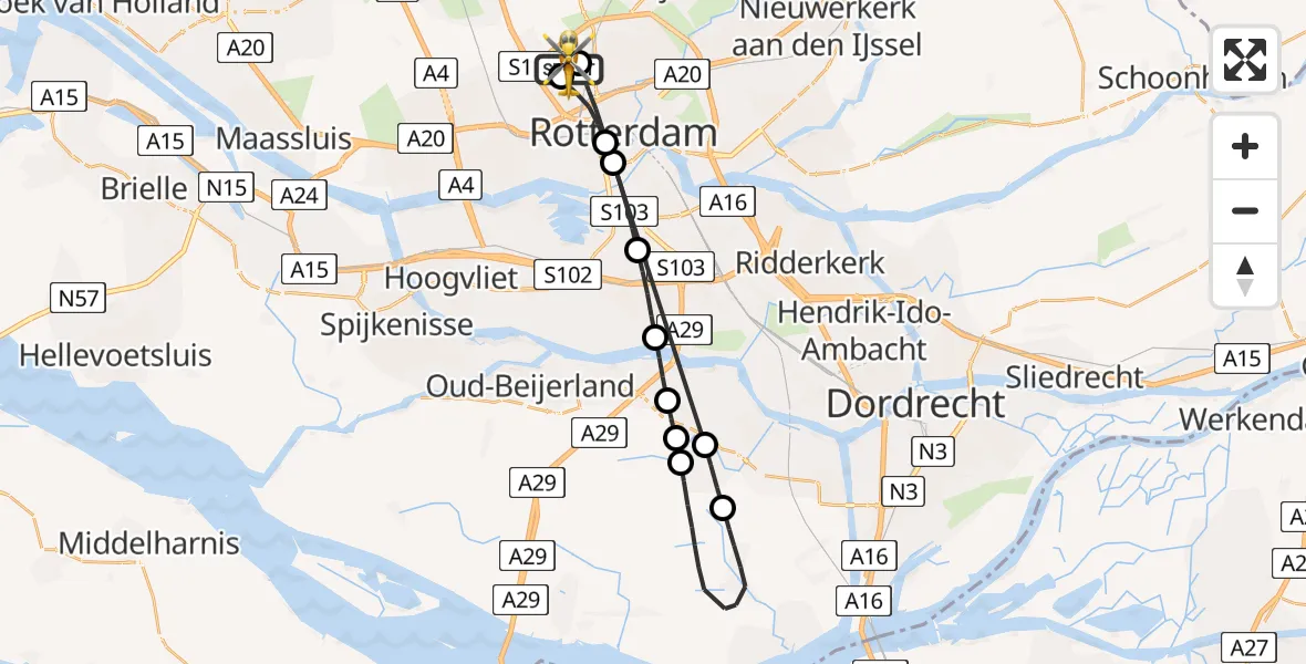 Vluchtroute Traumahelikopter Rotterdam The Hague Airport - Rotterdam The Hague Airport, 08 mei 2026, 13:19
