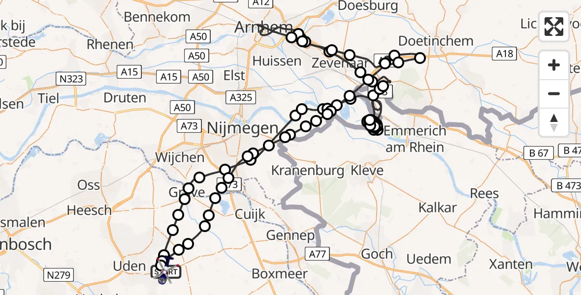 Vluchtroute Politiehelikopter Vliegbasis Volkel - Vliegbasis Volkel, 08 mei 2026, 14:00