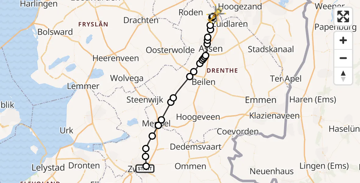 Vluchtroute Traumahelikopter Isala Hospital Zwolle Heliport - Groningen Airport Eelde, 08 mei 2026, 14:20
